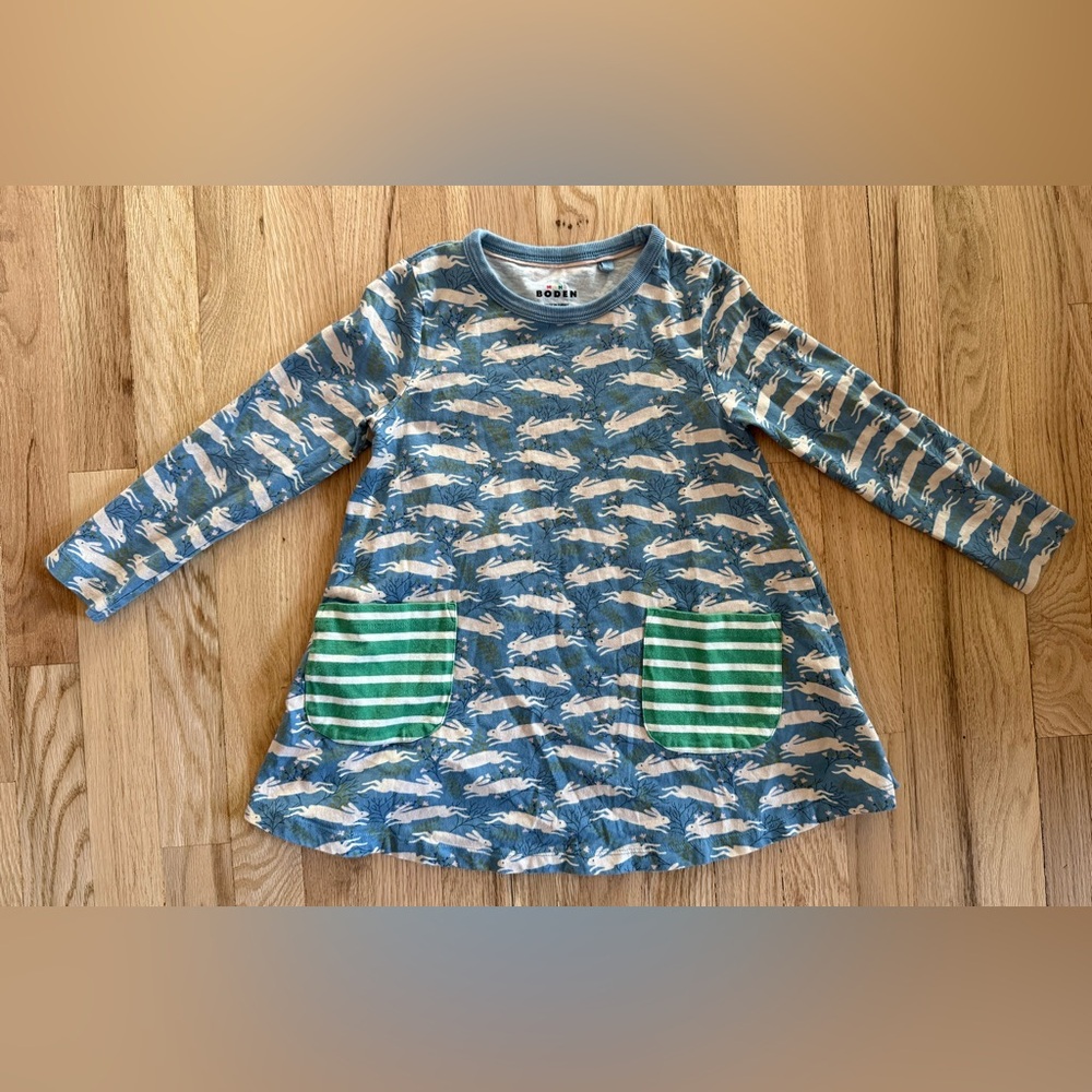 Mini Boden Girls Blue Bunnies Print Long Sleeve Tunic Size 6-7Y 122cm EUC